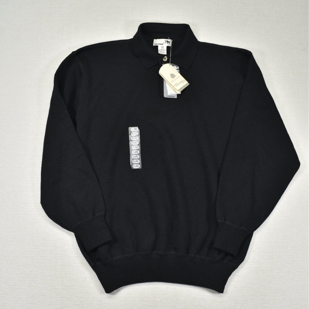 Vintage 90s I Levrieri Sweater Mens XXL Merino Wool Made In Italy Black Polo NOS